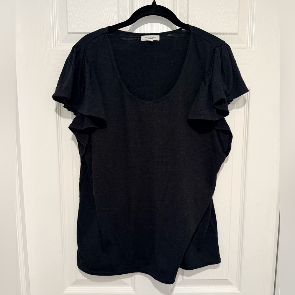 Max Studio Elegant Black Flutter Sleeve Blouse XL
